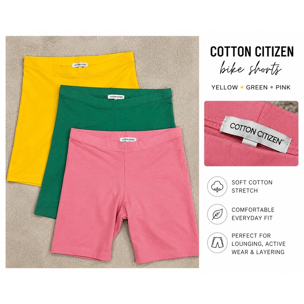 Cotton Citizen Bike Shorts Bundle 3 Small Pink Green Yellow Soft Stretch